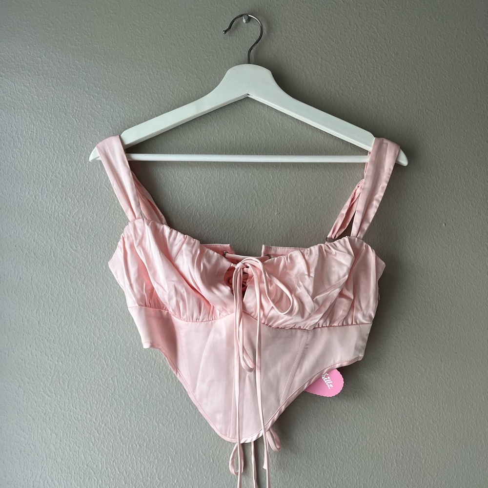 SugarThrillz Dolls Kill Pink Satin Corset Top